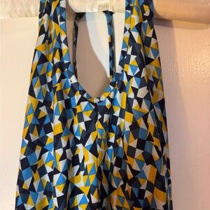 Patagonia Blue and Yellow Geometric Shapes Sundress with Halter Neckline
